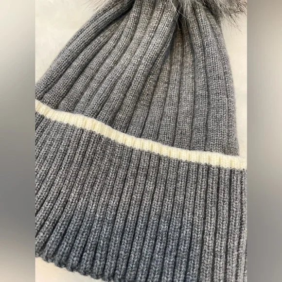 Kyi Kyi Faux Fur Pom Pom Knitted Beanie Hat Women's One Size Charcoal - Picture 6 of 8
